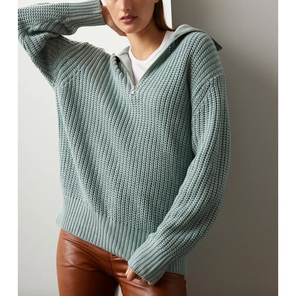 Thakoon Dusty Blue Oversized Sweater MEDIUM Funnel Collared Chunky Knit $310